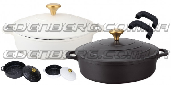 EB-12096 Сотейник с металлической крышкой и мраморным покрытием, 2,9 л (24×7,5 см)