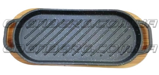 EB-18413 Чугунная сковорода-гриль на деревянной подставке 37,8x16,6x2,0 см.