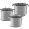 EB-535 Набор глубоких кастрюль из нержавеющей стали со стеклянными крышками 6.8/8.5/10.5 л.