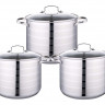 EB-535 Набор глубоких кастрюль из нержавеющей стали со стеклянными крышками 6.8/8.5/10.5 л.