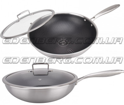 EB-7536 Сковорода Вок 28x8.5 см. Нержавеющая Сталь, Трех Слоев, Антипригарным Покрытием