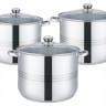 EB-516 Набор кухонных кастрюль из нержавеющей стали со стеклянными крышками, 3 шт., 17/20/23 л.