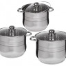 EB-516 Набор кухонных кастрюль из нержавеющей стали со стеклянными крышками, 3 шт., 17/20/23 л.