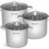 EB-525 Набор кухонных кастрюль из нержавеющей стали со стеклянными крышками 7.2/9.0/11.2 л.