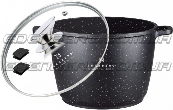 EB-1171 Глубокая кастрюля с мраморным покрытием и стеклянной крышкой, 6.2л.