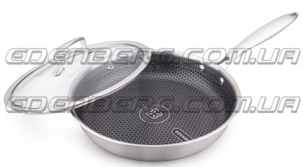 EB-13025 Сковорода С Крышкой 28x5.5 см. Нержавеющая Сталь, Трех Слоев, Антипригарным Покрытием  