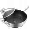 EB-13071 Глибока Сковорода Вок а З Кришкою 24x8,5 см. Внутрішній і Дно - Текстурована Нержавіюча Сталь (Стільниковий)