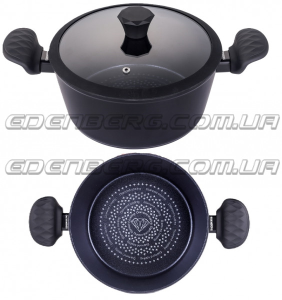 EB-3486 Кастрюля-казан с алмазным антипригарным покрытием и стеклянной крышкой, 3,9 л (24 x 10,5 см.)