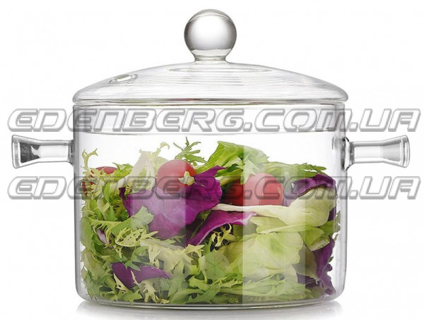 EB-19005 Стеклянная кастрюля с крышкой из жаропрочного стекла, 1.3 л.
