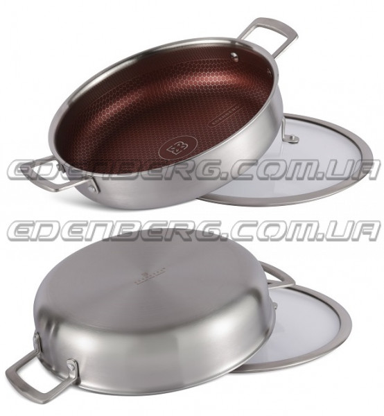 EB-14923 Сотейник Глубокий С Крышкой 24x7.0 см. Нержавеющая Сталь, Трех Слоев, Антипригарным Покрытием