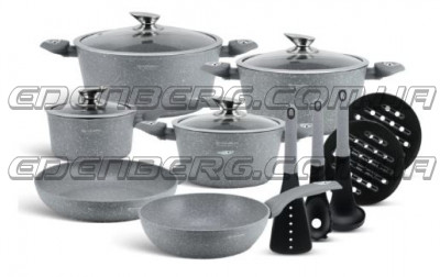 EB-5620 Посуды Набор Кухонной, 15 Предметов, Цвет Серый Металлик Снаружи