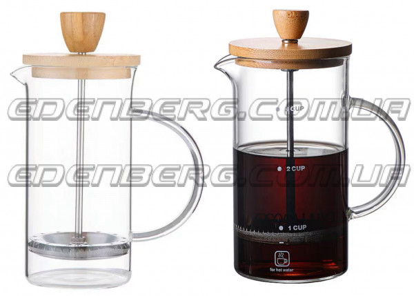 EB-330 Френч-прес 600 мл. Колба із жароміцного скла, кришка бамбук